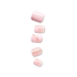 Five press-on nails in varying sizes, featuring soft pink shades with white swirl designs and one nail covered in pink glitter with gold accents.
