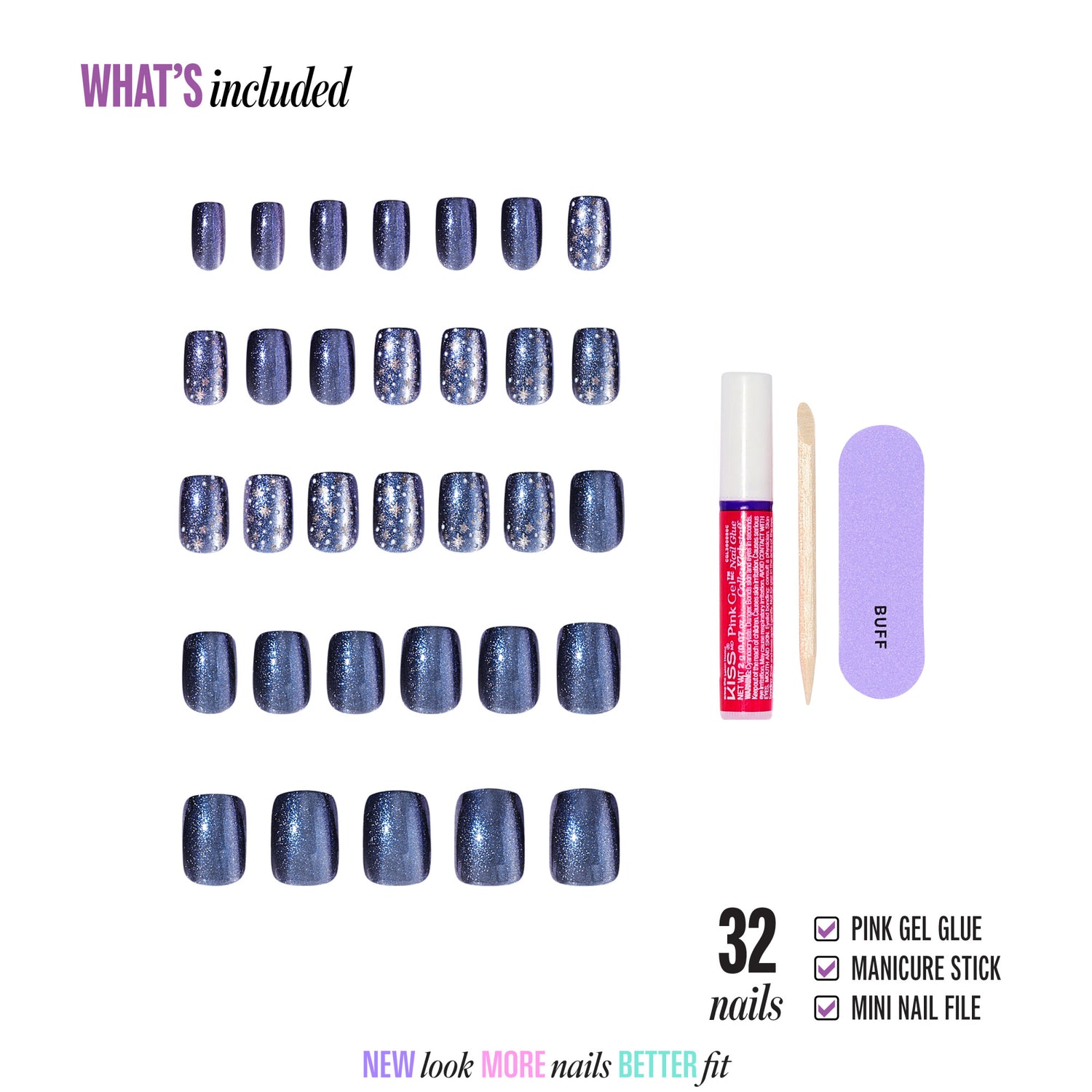 Kiss Haunt Halloween Press On Fake Glue Nails - Silent Howl | Design, Blue, Short, Squoval, Glow In The Dark