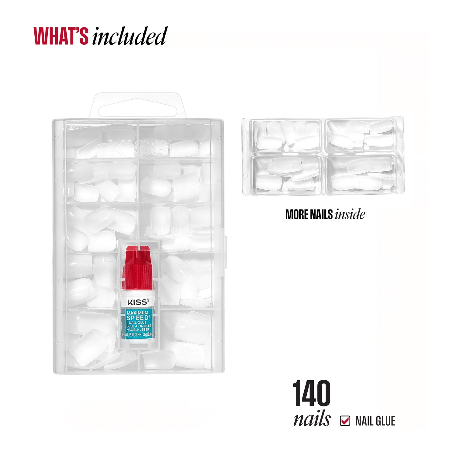 KISS 140 Nails Kit with Maximum Speed Nail Glue and Extra Nails Included