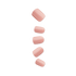 Five pink press-on nails in varying sizes and rounded rectangular shapes.
