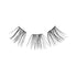 Three separate clusters of black false eyelash extensions arranged in a row on a white background, showing the lengthening wisps design.