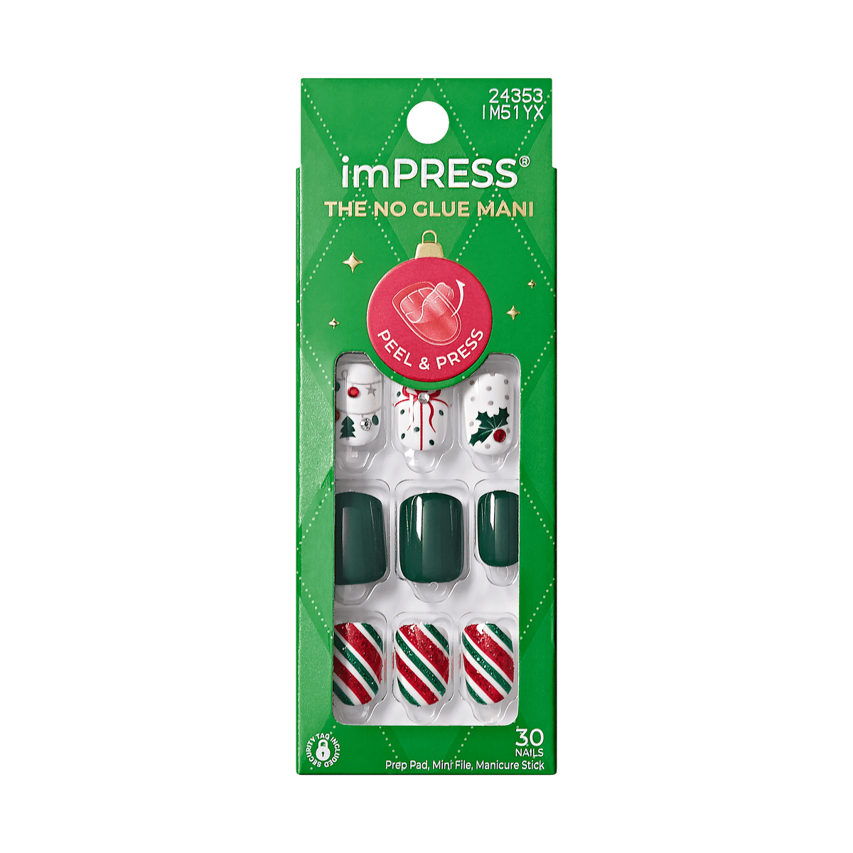 Impress Design Holiday No Glue Fake Press On Nails - Bliss | Design, Multicolor, Short, Squoval, Manicure