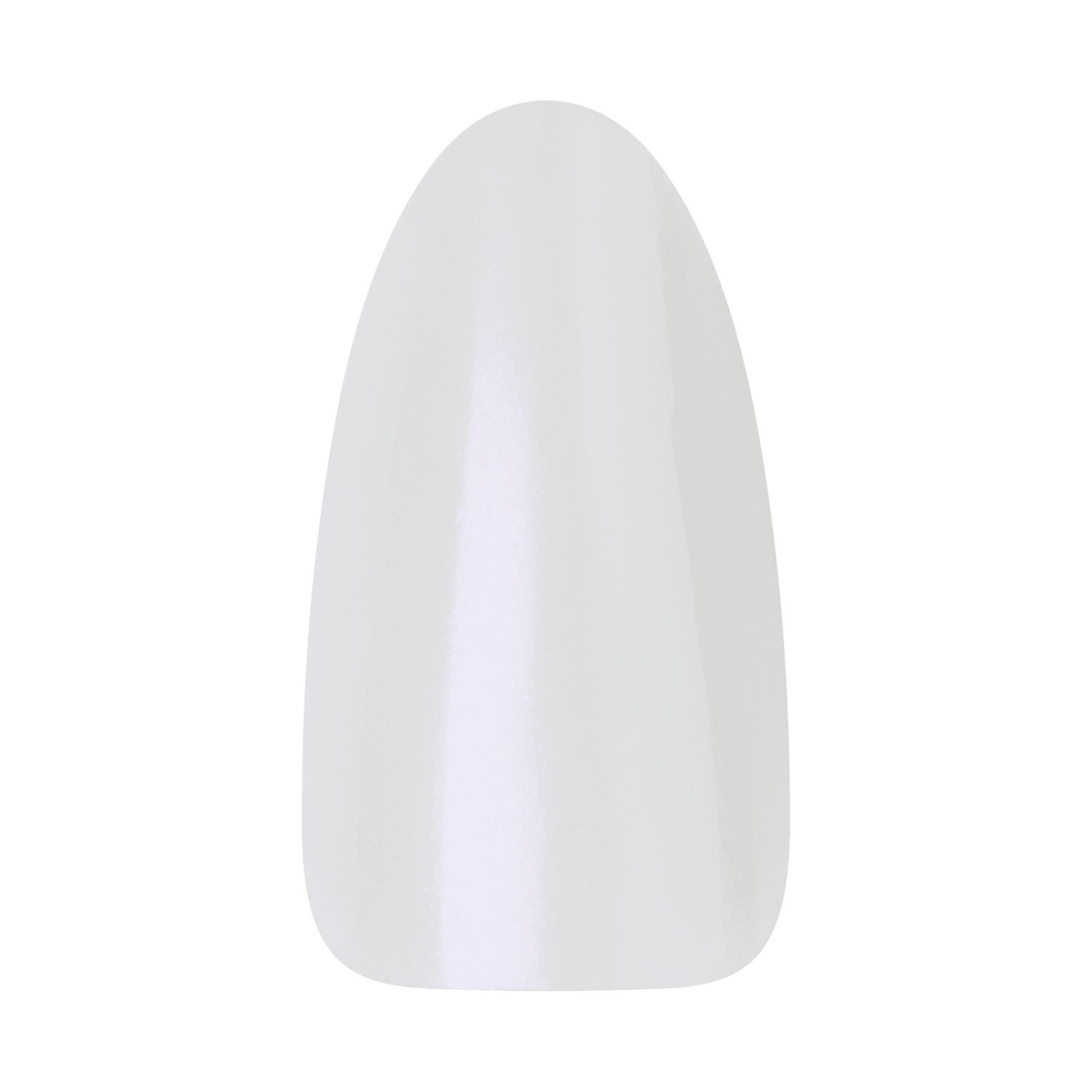 Single press-on nail in a glossy, pearly white shade with an almond shape, shown against a transparent background.
