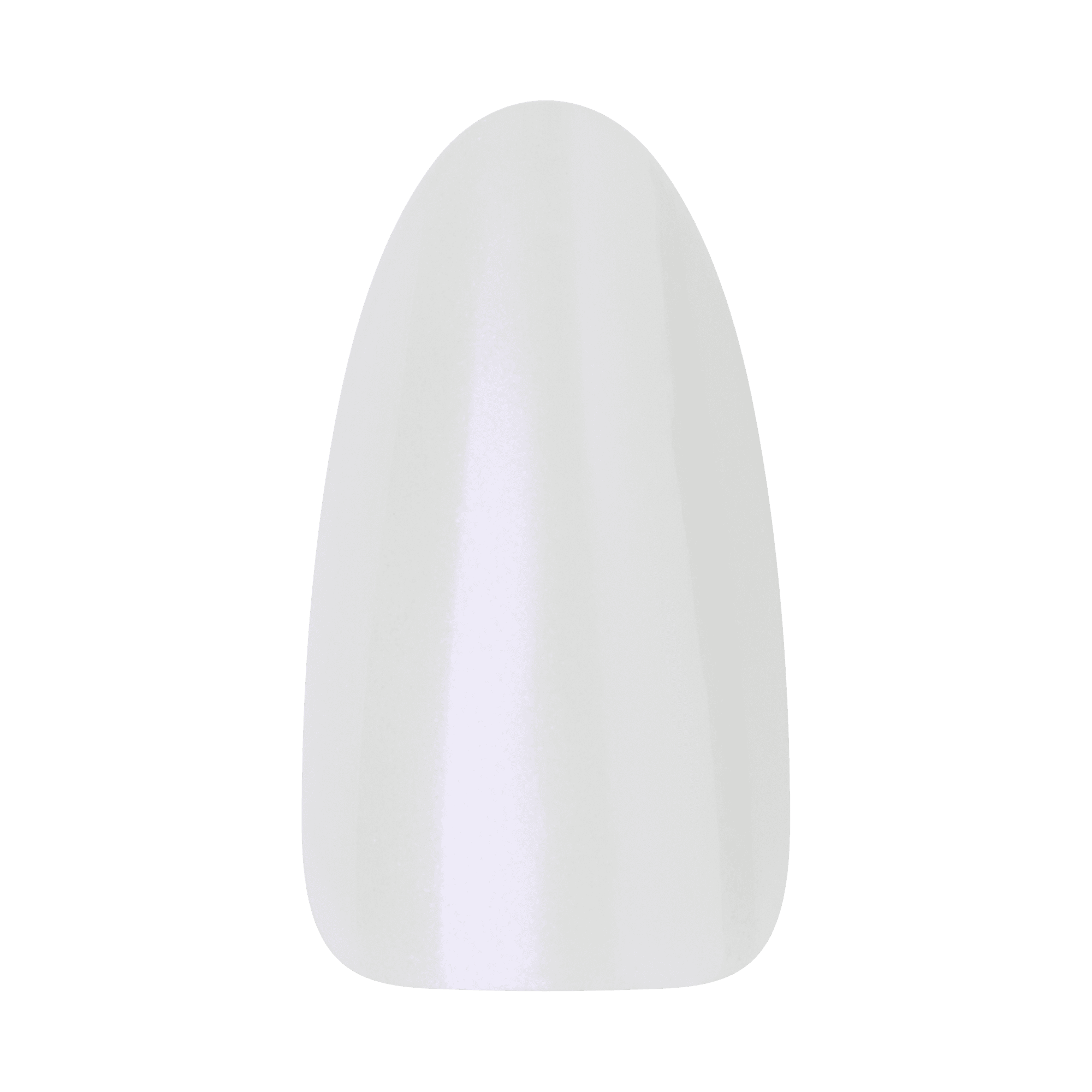 Single press-on nail in a glossy, pearly white shade with an almond shape, shown against a transparent background.