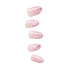 Set of five press-on nails in soft pink shades with abstract white swirls and silver glitter accents at the tips, shown on a transparent background.