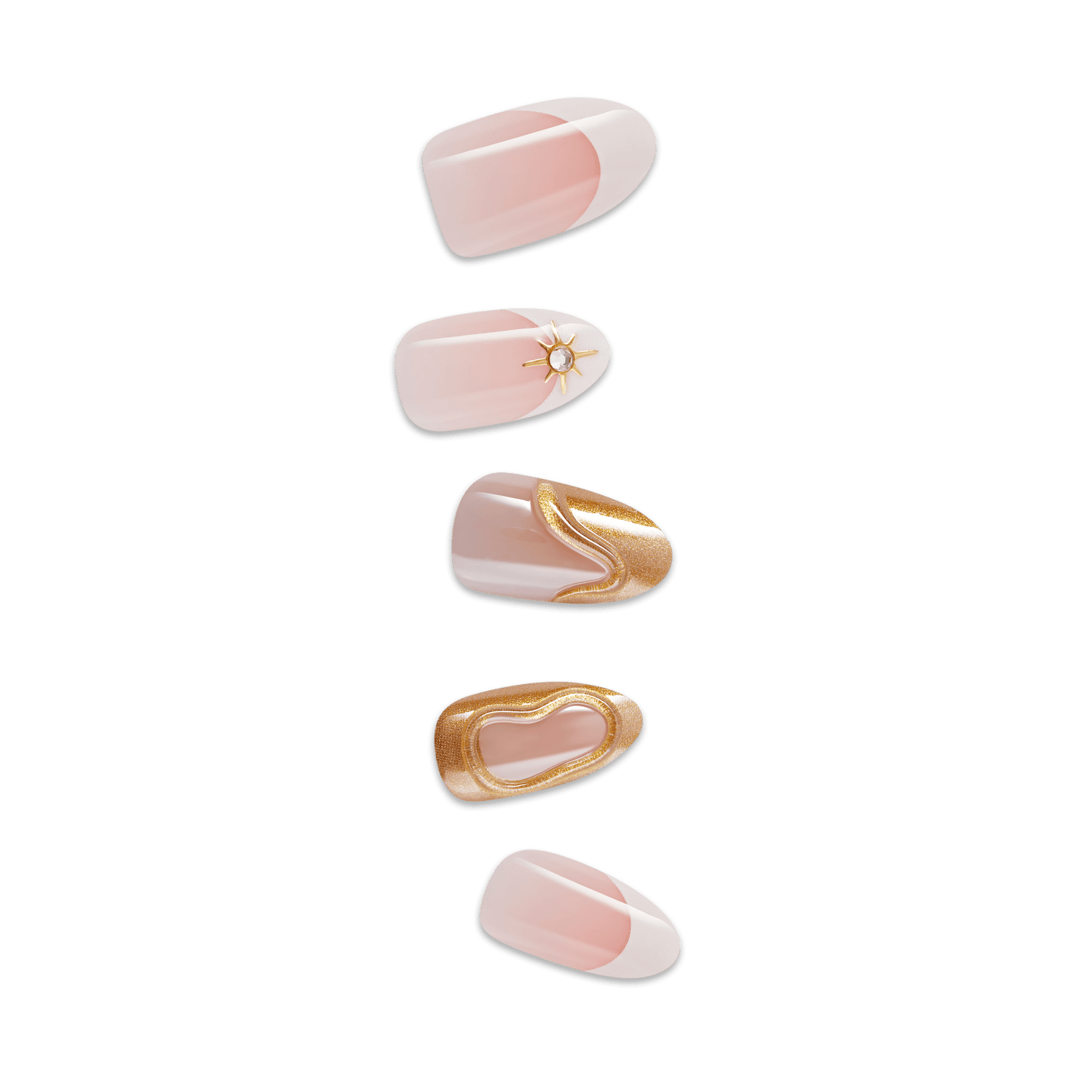 Impress Premium No Glue Fake Press On Nails - No Tears | French Design, White &amp; Gold, Medium, Almond, Manicure