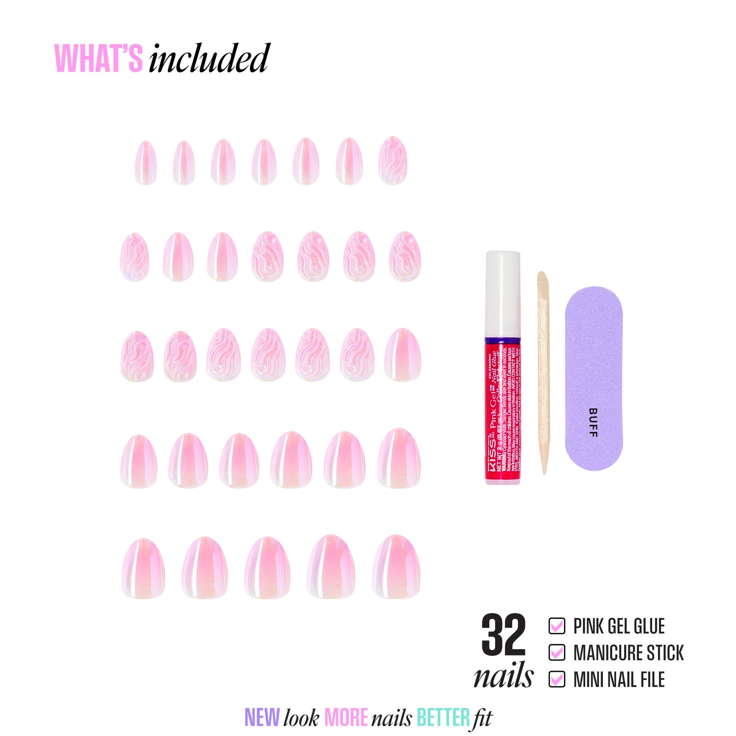 Kiss Glam Jeweled Press On Fake Glue Nails - Starry Chiffon | 3D &amp; Jeweled Design, Pink, Short, Almond